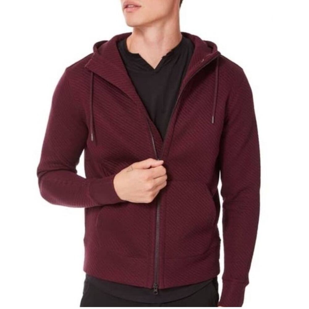 Good Man Brand Full Zip Hoodie Jacket Textured Cotton Burgundy Wine Men's Small